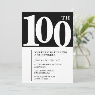 Invitation Black 100e anniversaire Elegant Chic