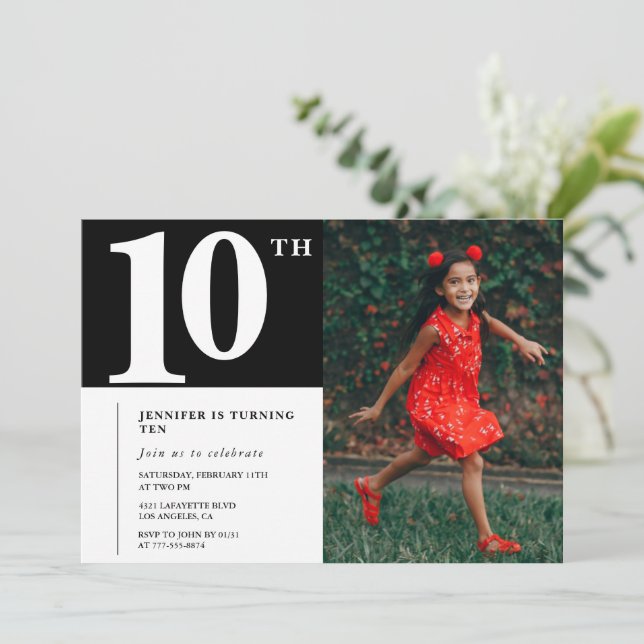 Invitation Black 10e anniversaire Chic Girls Photo (Debout devant)