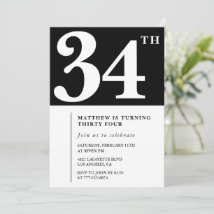 Invitation Black 34e anniversaire Elegant Chic Sim