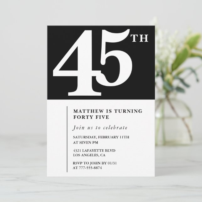 Invitation Black 45e anniversaire Elegant Chic Sim (Debout devant)