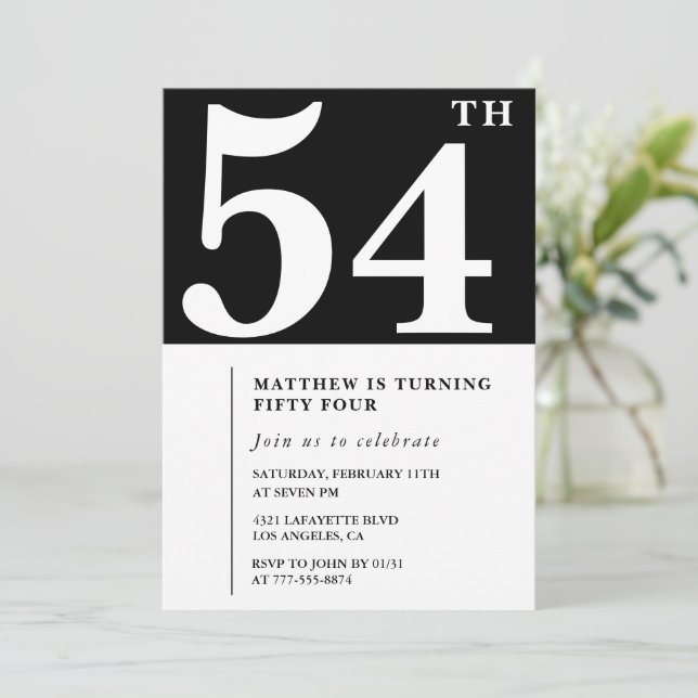 Invitation Black 54e anniversaire Elegant Chic Sim (Debout devant)