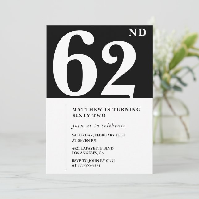 Invitation Black 62e anniversaire Elegant Chic Sim (Debout devant)