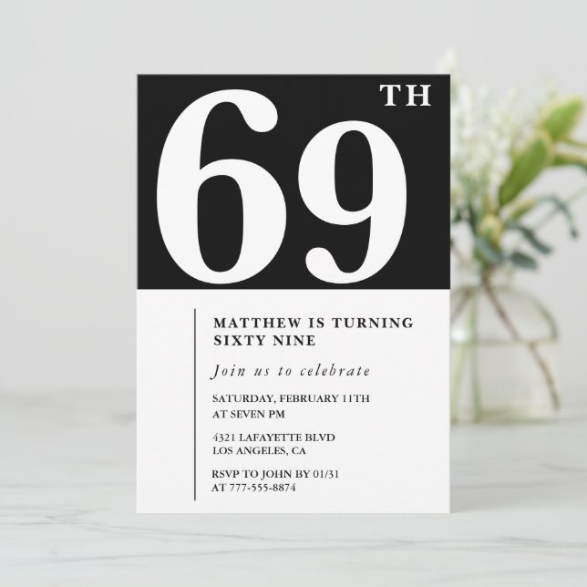 Invitation Black 69e anniversaire Elegant Chic Sim (Debout devant)