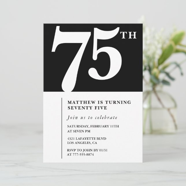 Invitation Black 75e anniversaire Elegant Chic Sim (Debout devant)