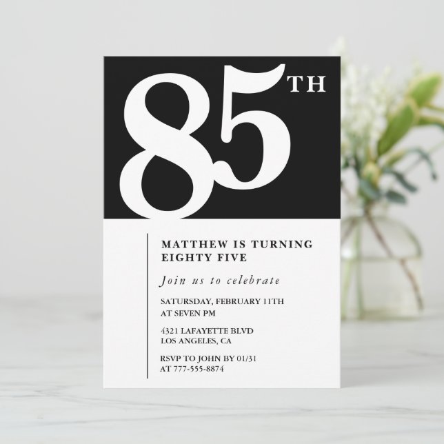 Invitation Black 85e anniversaire Elegant Chic Sim (Debout devant)