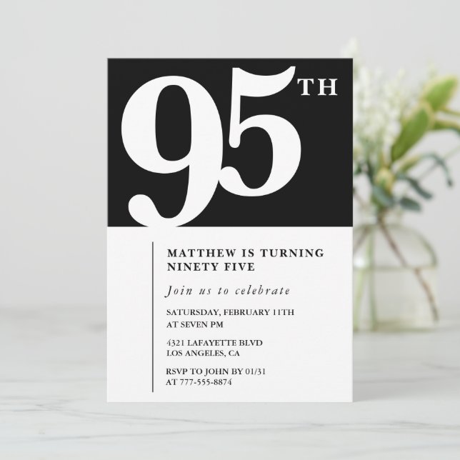 Invitation Black 95e anniversaire Elegant Chic Sim (Debout devant)
