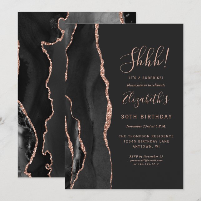 Invitation Black Agate Surprise fête d'anniversaire (Devant / Derrière)
