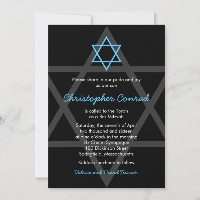 Invitation Black and Blue Bar Mitzvah (Devant)