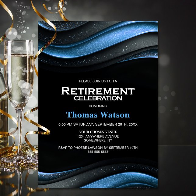 Invitation Black and Blue Retirement Party (Créateur téléchargé)