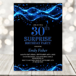 Invitation Black and Blue Surprise 30e fête d'anniversaire