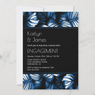 Invitation Black and Blue Tropical Palm Engagement Party