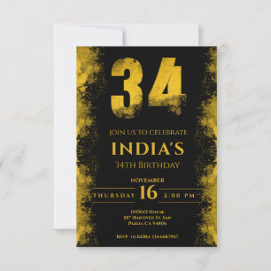 Invitation Black And Gold 34th Birthday Party