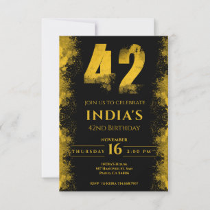 Invitation Black And Gold 42e fête d'anniversaire