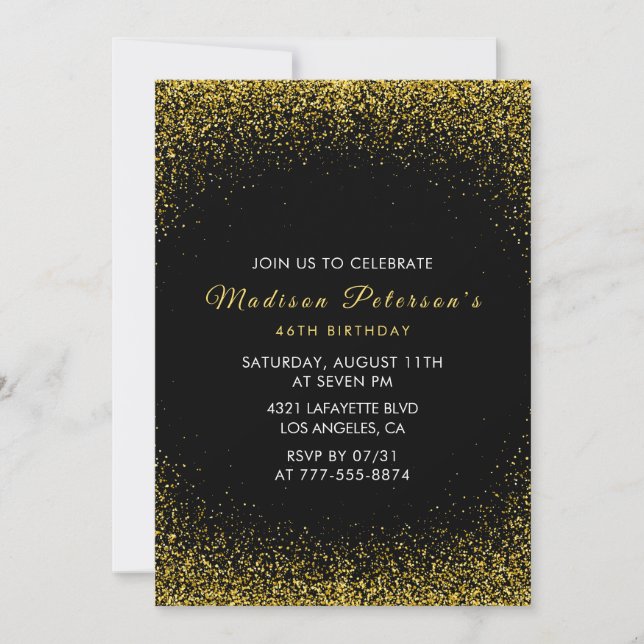 Invitation Black and Gold 46e anniversaire Parties scintillan (Devant)