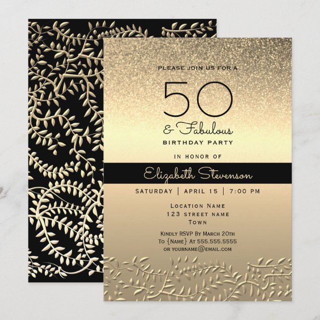 Invitation Black and Gold 50e anniversaire (Devant / Derrière)