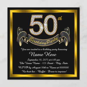 Invitation Black and Gold 50th Birthday Party