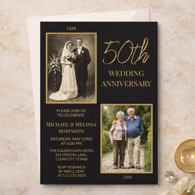 Invitation Black and Gold 50th Wedding Anniversary Design (Créateur téléchargé)