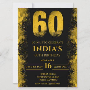 Invitation Black And Gold 60th Birthday Party