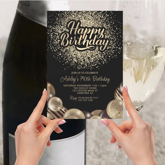 Invitation Black and Gold 70e anniversaire (Créateur téléchargé)