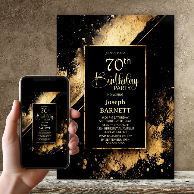 Invitation Black and Gold 70th Birthday Party (Créateur téléchargé)