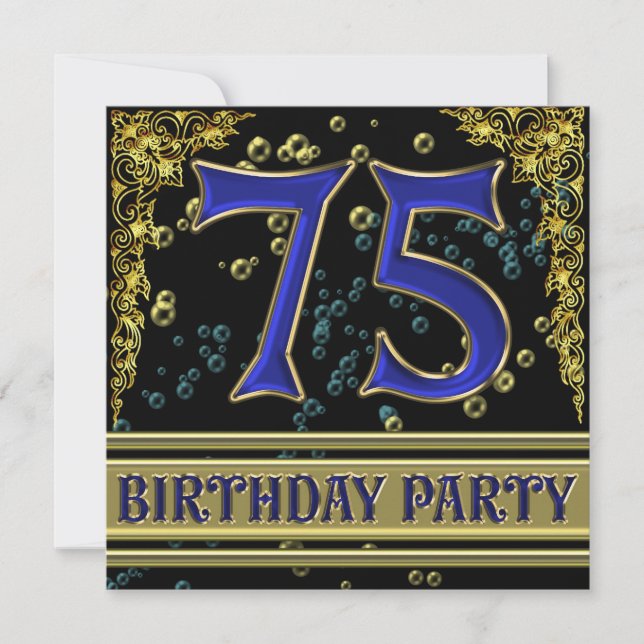 Invitation Black and Gold 75th Birthday party (Devant)