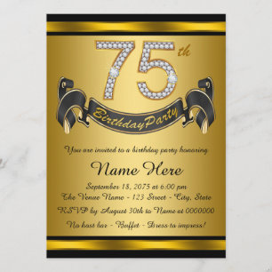 Invitation Black and Gold 75th Birthday Party