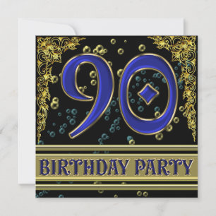 Invitation Black and Gold 90th Birthday party