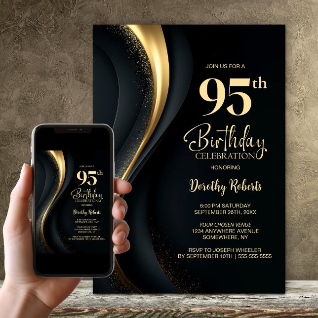 Invitation Black and Gold 95th Birthday Party (Créateur téléchargé)