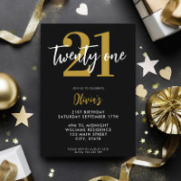 Black and Gold Elegant 21e anniversaire moderne