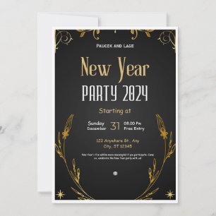 Invitation Black and Gold Elegant Nouvel An Eve Party Invit
