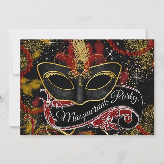 Invitation Black and Gold Masquerade Party (Devant)