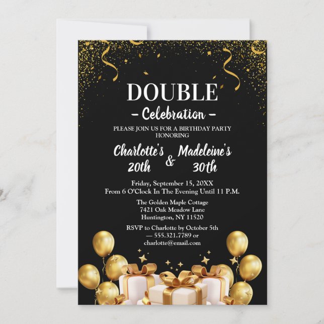 Invitation Black and Gold Modern Joint Birthday (Devant)