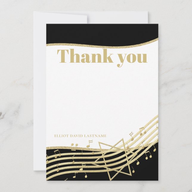 Invitation Black and Gold Music Bar Mitzvah Merci (Devant)