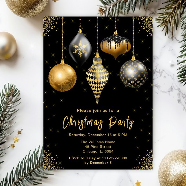Invitation Black and Gold Ornaments Christmas Party (Créateur téléchargé)