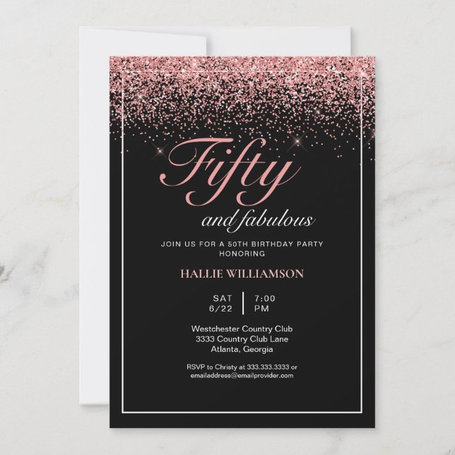 Invitation Black and Gold Parties scintillant 50 et Fabulous  (Devant)