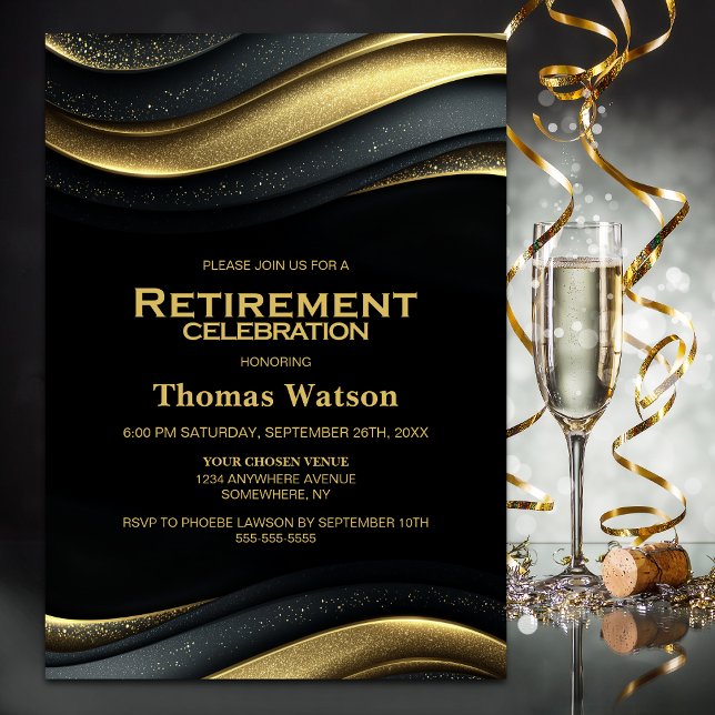 Invitation Black and Gold Retirement Party (Créateur téléchargé)