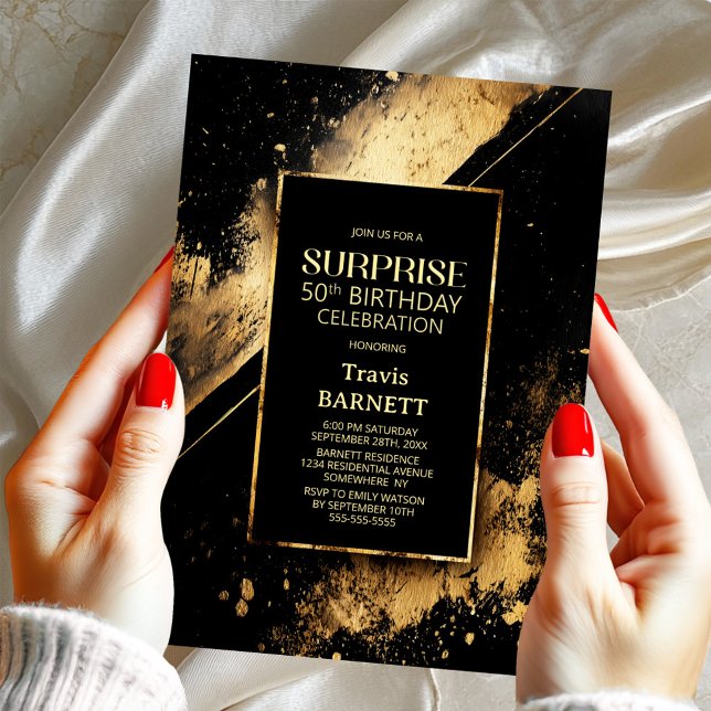 Invitation Black and Gold Surprise 50e anniversaire (Créateur téléchargé)