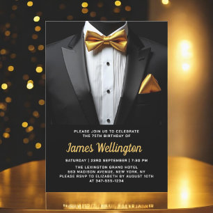 Invitation Black and Gold Tuxedo Birthday Event
