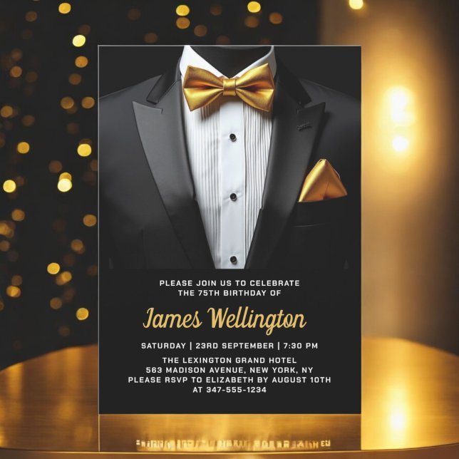 Invitation Black and Gold Tuxedo Birthday Event (Créateur téléchargé)