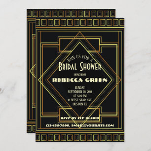 Invitation Black and Gold vintage Great Gatsby douche nuptial