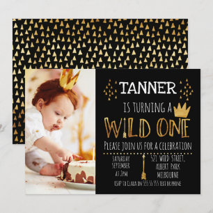 Invitation Black And Gold Wild Photo 1er Anniversaire Invitat