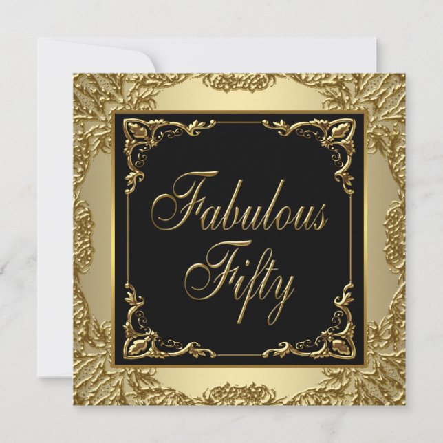 Invitation Black and Gold Womans 50e fête d'anniversaire (Devant)