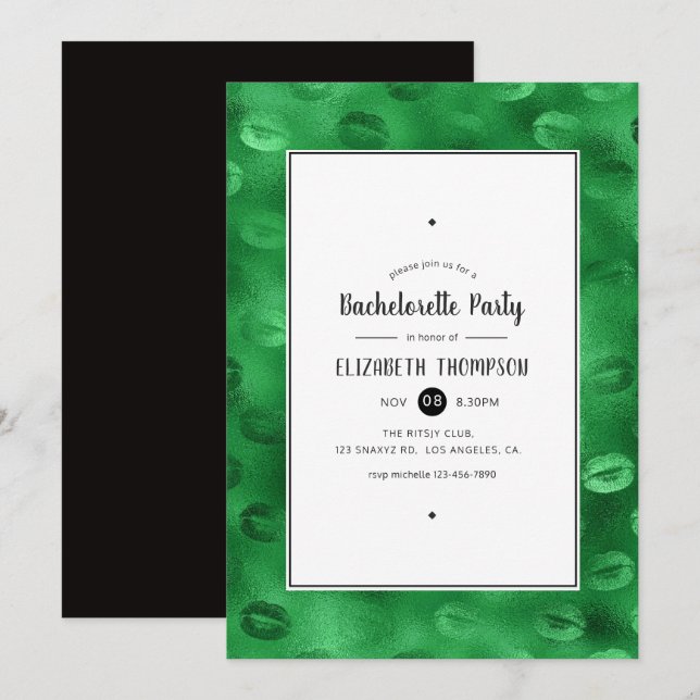 Invitation Black and Green Glam Lips Bachelorette Party (Devant / Derrière)