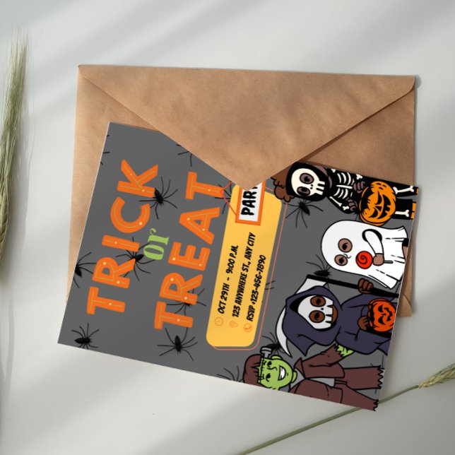 Invitation Black and Orange Costume Halloween Trick or Treat  (Créateur téléchargé)
