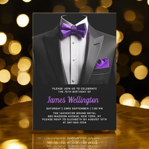 Invitation Black and Purple Tuxedo Birthday Event
