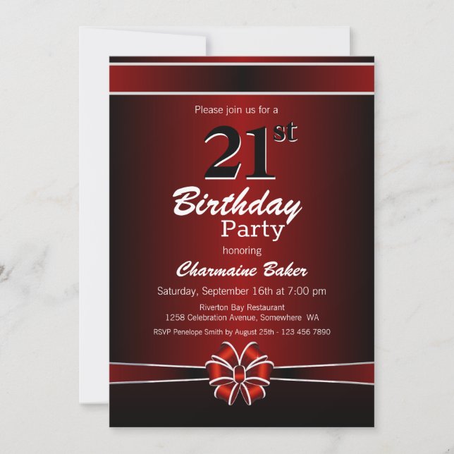 Invitation Black and Red 21st Birthday Party (Devant)