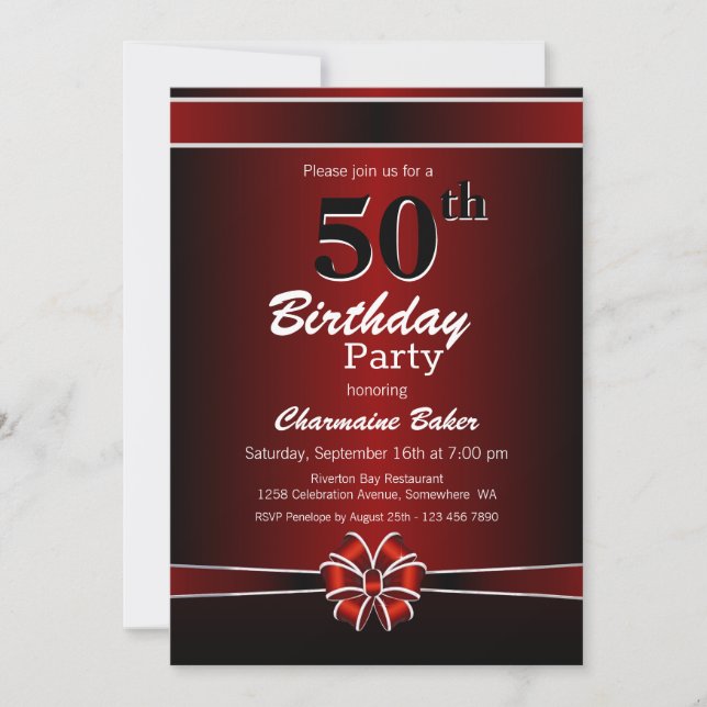 Invitation Black and Red 50th Birthday Party (Devant)