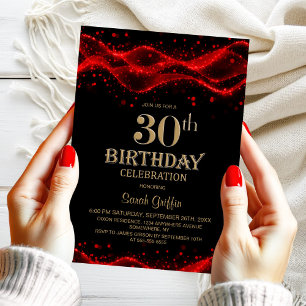 Invitation Black and Red moderne 30th Birthday Party