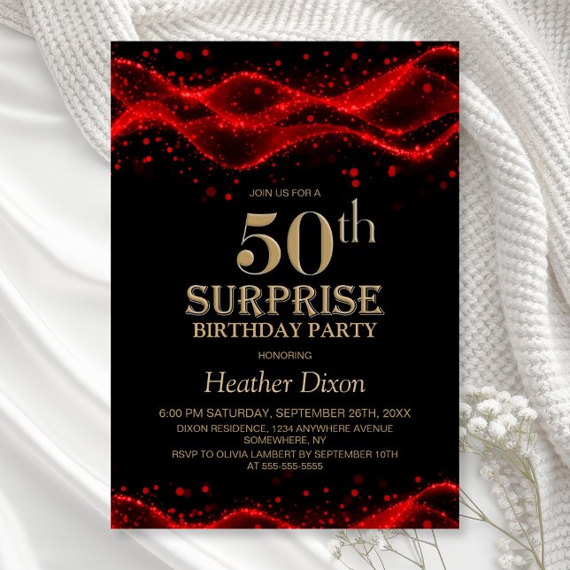 Invitation Black and Red Surprise 50th Birthday Party (Créateur téléchargé)
