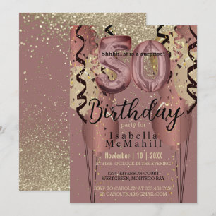 Invitation Black and Rose Gold Parties scintillant 50e annive